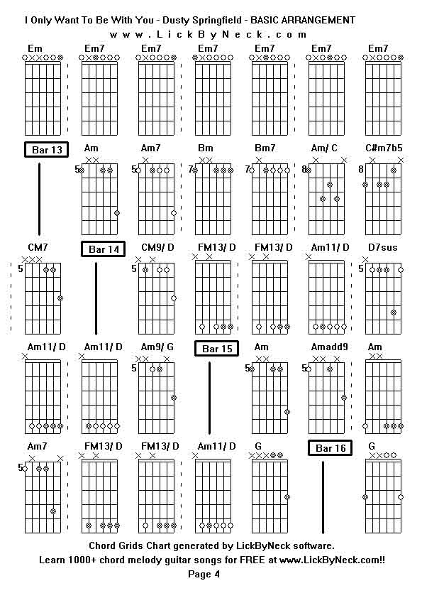 Chord Grids Chart of chord melody fingerstyle guitar song-I Only Want To Be With You - Dusty Springfield - BASIC ARRANGEMENT,generated by LickByNeck software.